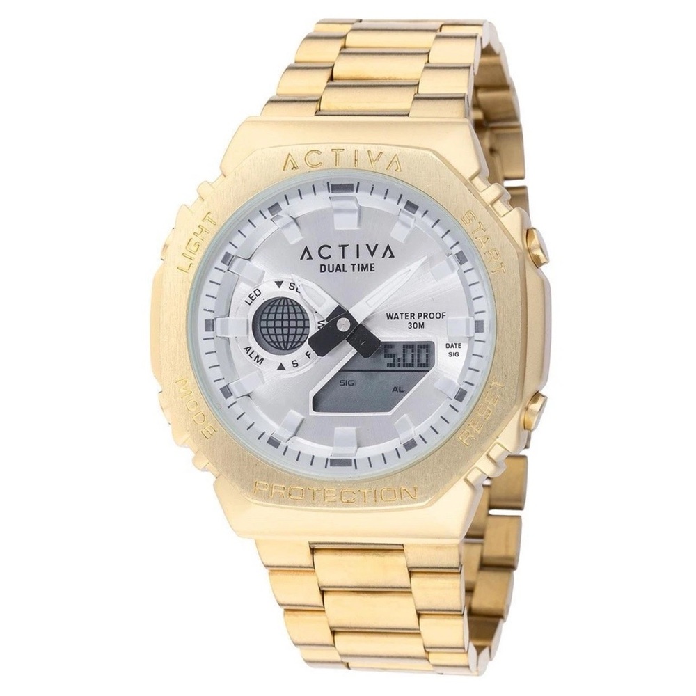 Ativa Gold-Tone Dual Time Analog-Digital Watch